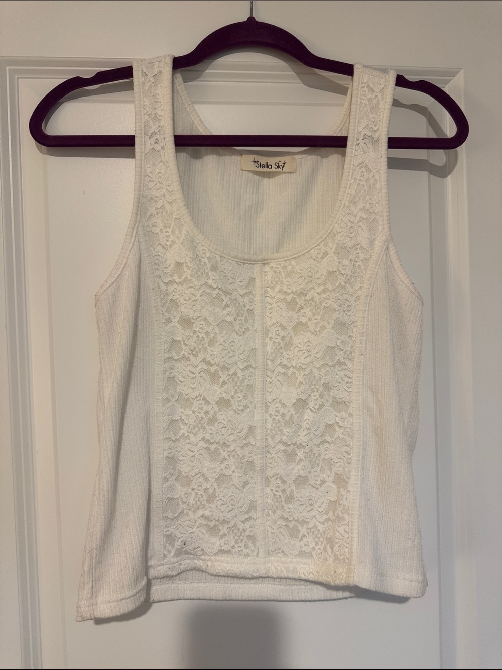 White Lace-Front Ribbed Tank